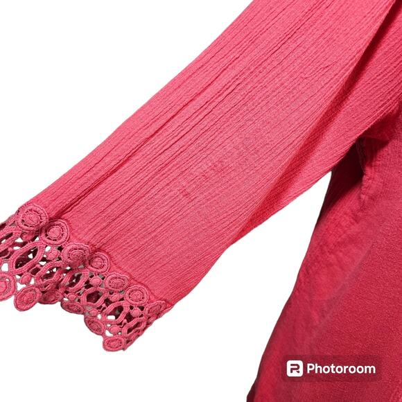 La Blanca Coral Pink Embroidered Lace Swimsuit Cover Up, Style #LB4CC55, Size L - Picture 3 of 11